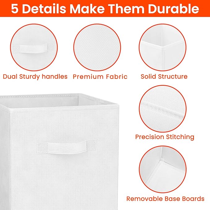 Criusia Storage Cubes - 13 Inch Heavy Duty Fabric Storage Bins for Shelves Closet Cube Organizer - 8 Pack Collapsible Cube Storage Bins Baskets for Clothes Blankets Toys - Nursery Organization (White)