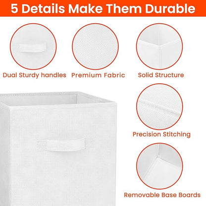 Criusia Storage Cubes - 13 Inch Heavy Duty Fabric Storage Bins for Shelves Closet Cube Organizer - 8 Pack Collapsible Cube Storage Bins Baskets for Clothes Blankets Toys - Nursery Organization (White)