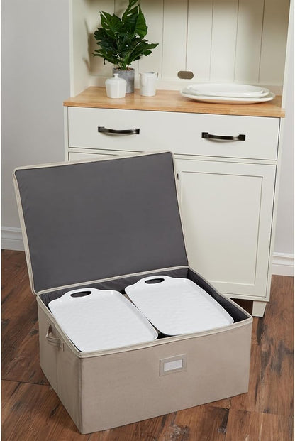 Covermates Platter Storage Box – Serveware & China Storage Container with Dual Zippers, ID Window, Reinforced Handles & Structured Walls for Platter, Dish & Serving Tray Protection, Beige Heather