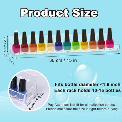 6 Pack Nail Polish Rack, Wall Mounted Organizer Shelf With Removable Anti-slip End Inserts, Clear Acrylic Display Holder for 90 Bottles
