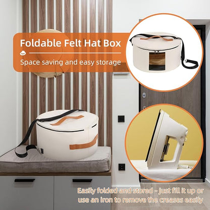 Hat Box Hat Storage Box 16'' x 8'' Travel Hat Box Hat Boxes with Lids Round Hat Boxes for Women Storage Hat Foldable Box for Travel Stuffed Animal Toy Storage Bin with Lid (White)