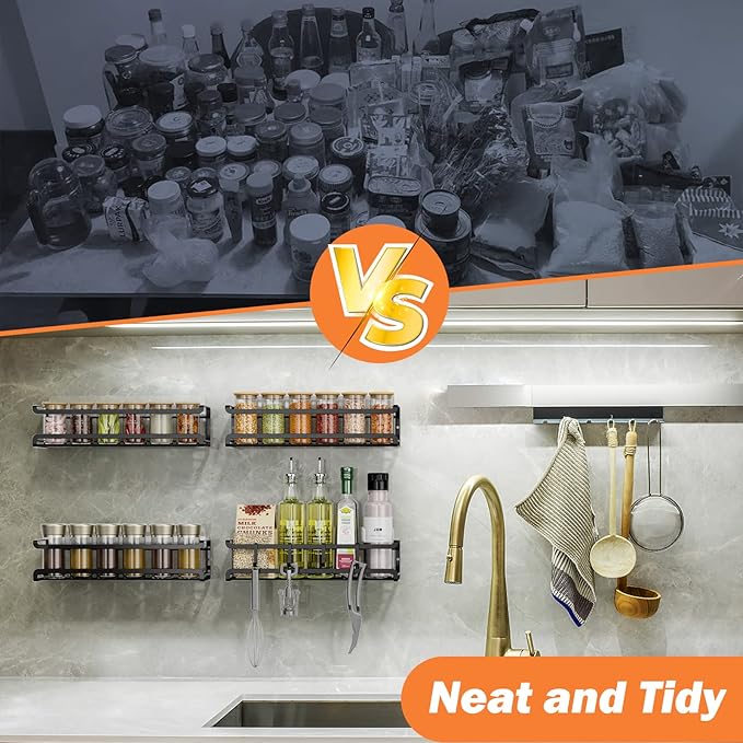 Bunoxea Spice Rack wall mounted 2 Pack, Space-Saving Spice Organizer for Spice Jars and Seasonings,Screw or Adhesive Hanging Spice Rack Organizer for Your Kitchen Cabinet,or Pantry Door