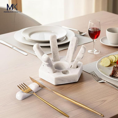 Marble Utensil Rest White Kitchen Counter Spoon Holder for Fork, Knife and Cutlery, Kitchen Utensil Rest for Clean and Organized Counter