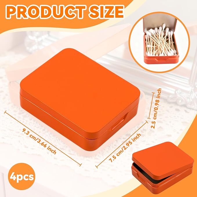 4PCS Portable Travel Cotton Pad Holder & Small Makeup Sponge Storage Box, Bathroom Vanity Canisters Organizer for Floss Picks, Cotton Balls, Swabs - Orange Cosmetic Dispenser (Orange)