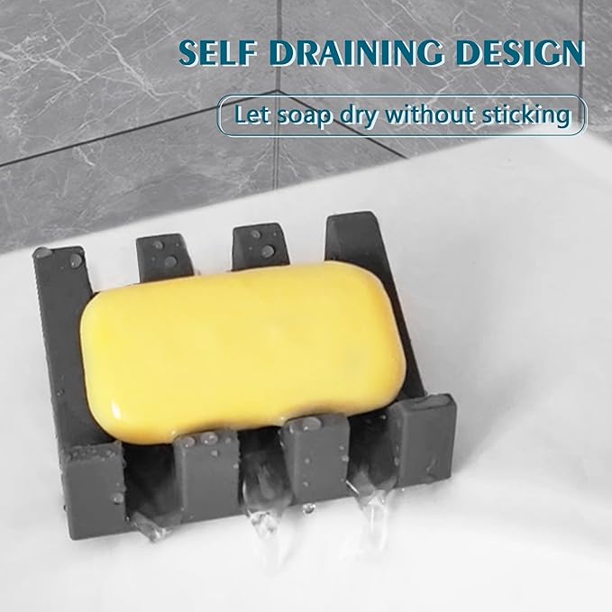 Soap Dish Holder for Shower with Suction Cup, Silicone Soap Holder & Saver Self-Draining Bar Soap Dish Keeps Soap Dry for Bathroom, Kitchen, Bathtub, Extends Soap Life (Grey-1Pack)
