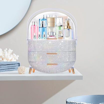 Ptesly Teen Girls Gift Makeup Organizer, Skincare & Jewelry Storage, Cosmetics Display Case, Makeup Holder, Bathroom Organizer (Bling Rhinestone)