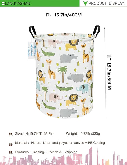 Laundry Basket Canvas Fabric Collapsible Organizer Basket for Storage Bin Toy Bins Gift Baskets Bedroom Clothes Children Nursery Hamper (Animal)