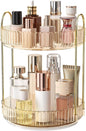 360° Rotating Makeup Organizer, Large Capacity Skincare Organizer, 2 Tier Cosmetic Skin Care Perfume Dresser Organizer, Fits Cosmetics, Perfume, Skin Care, Lipstick
