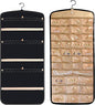 Hanging Jewelry Organizer Doubled-sided with Pockets & Hooks for Rings, Earrings, Necklaces, Hair Accessories Storage Roll, Closet Earring Holder Organizer for Wall, Door, Travel, 1 PCS, Black