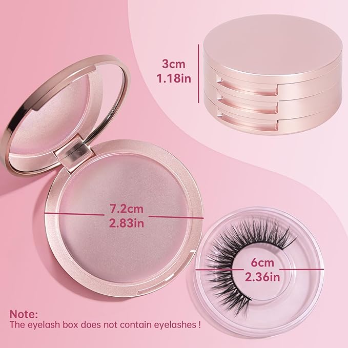 Buqikma 3 Layers Circle False Eyelash Storage Box with Mirror, Empty Eyelash Case Organizer Travel Lash Holder for Cosmetic, Rose Gold