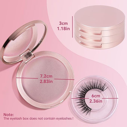 Buqikma 3 Layers Circle False Eyelash Storage Box with Mirror, Empty Eyelash Case Organizer Travel Lash Holder for Cosmetic, Rose Gold