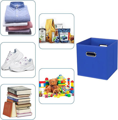 Black Fabric Cubby Storage Bins,13x13x13 Inches ,Cube Organizer Bin Foldable Storage Boxes with Dual Handles Fabric Organizer Box and collapsible Storage basket,Set of 6 ,Dark Blue