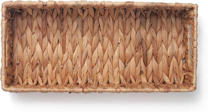 Toilet Paper Basket for Back of Toilet Water Hyacinth Long Narrow Wicker Bathroom Storage Basket with Built-in Handles 14.2 x 6.5 x 3.7 inch