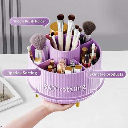 fanado 360° Rotate Makeup Brush Holder Organizer, Makeup Organizers Countertop, Makeup organization and Skincare Storage for Vanity, Desktop, Bathroom (Purple)