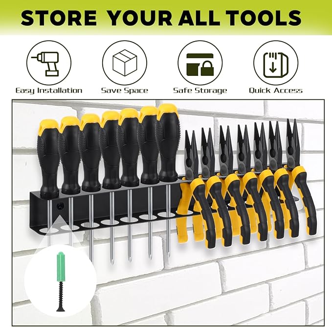 2 Pcs Screwdriver Plier Organizer Wall Mount, Screwdriver Rack, Metal Plier Holder Utility Tool Holder Organizers and Storage Rack for Garage Workshop Workbench Tool Chest Cart