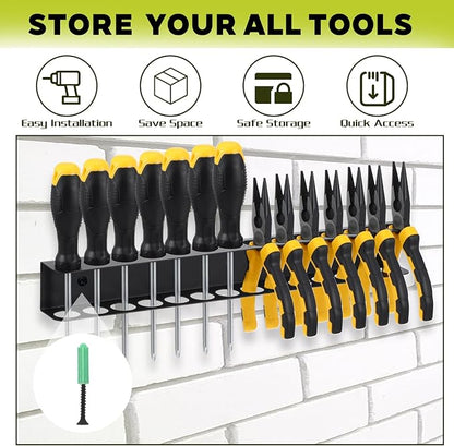 2 Pcs Screwdriver Plier Organizer Wall Mount, Screwdriver Rack, Metal Plier Holder Utility Tool Holder Organizers and Storage Rack for Garage Workshop Workbench Tool Chest Cart