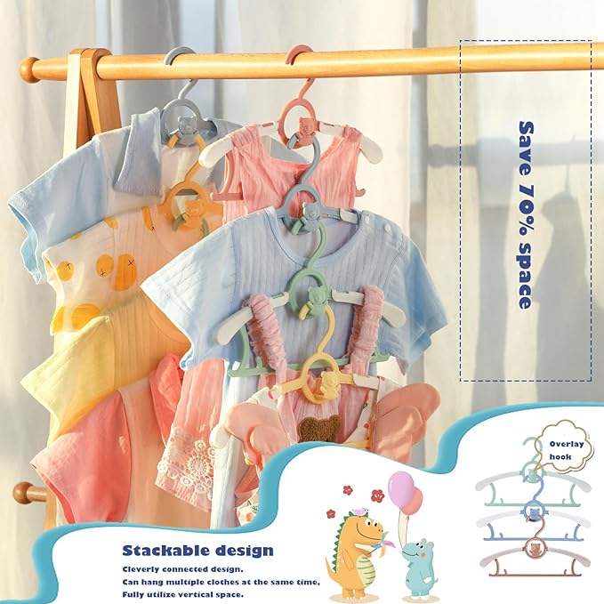 Baby Nursery Closet Hangers, JSF 20pcs Pink Ultra Thin Non-Slip and Extendable Laundry Infant Pant Hanger for Newborn Clothes Adjustable Children Coat Hanger for Girl Boy Toddler Kids Child