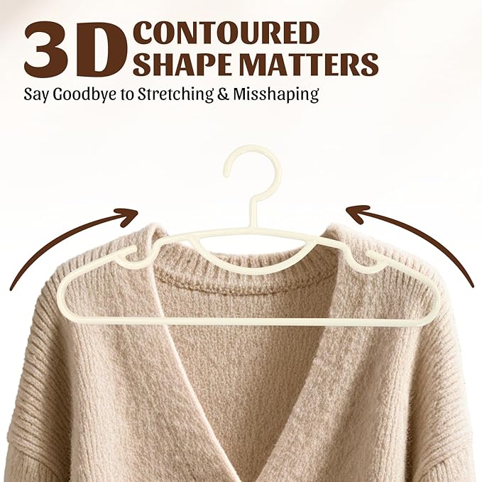 30 Pack Heavy Duty Plastic Hangers, Thick Strong Plastic Clothes Hangers for Coat Jacket and Shirt, Space Saving Clothes Hangers with Shoulder Grooves for Tank Top, Blouses, Strappy Dresses (Beige)
