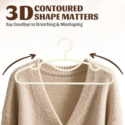 30 Pack Heavy Duty Plastic Hangers, Thick Strong Plastic Clothes Hangers for Coat Jacket and Shirt, Space Saving Clothes Hangers with Shoulder Grooves for Tank Top, Blouses, Strappy Dresses (Beige)