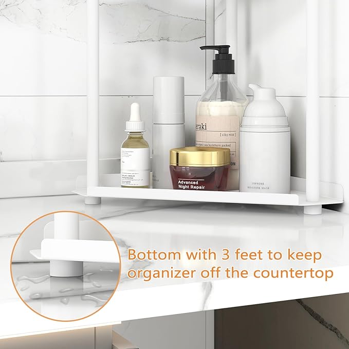 Jesginboo 3 Tier Bathroom Counter Organizer, Vanity Organizer Corner Shelf, Skincare, Makeup Countertop Organizers, Kitchen, Bathroom Counter Storage, White
