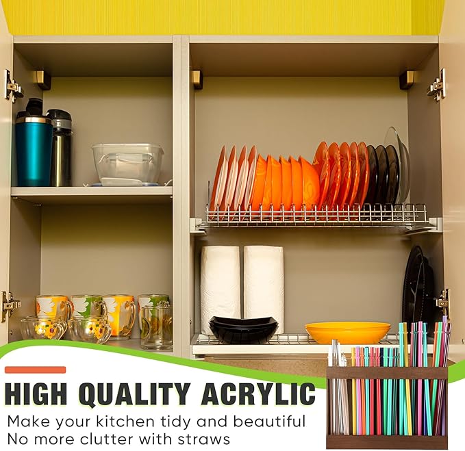 Qinyoung Wooden Straw Holder for Cabinet Door with Double Sided Adhesive Tape Tumbler Straw Organizer for Cupboard Reusable Tumbler Storage Container for Kitchen Counter(Acacia Color)