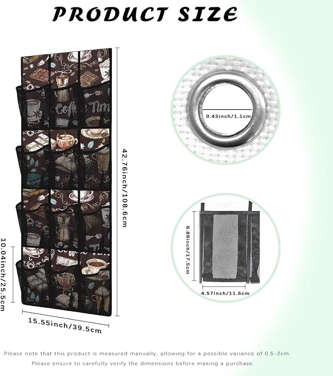 Coffees Over The Door Closet Organizer 12 Pockets Wall Hanging Storage for Living Room Space Saving Behind Door Organizer for Closet Mesh Fabric Multi-Funtion Storage Bag