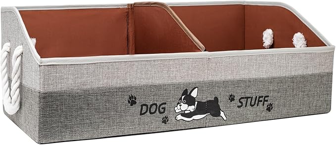 Large Dog Toy Basket with Handles, 28.5" Collapsible Multi-Purpose Hard Board Dog Toy box, Clothes, Cute for Living Room Area (Gray,Coffee)