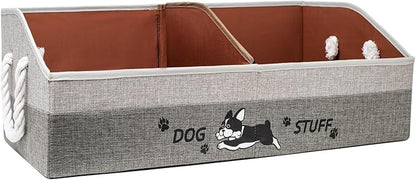 Large Dog Toy Basket with Handles, 28.5" Collapsible Multi-Purpose Hard Board Dog Toy box, Clothes, Cute for Living Room Area (Gray,Coffee)