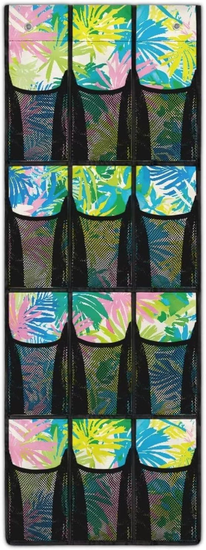 Tropical Leaves Behind Door Shoes Hang Holder Rack,Storage for Small Spaces,Shoes Hanger Storage Organizer Bag for Bedroom Unique Print