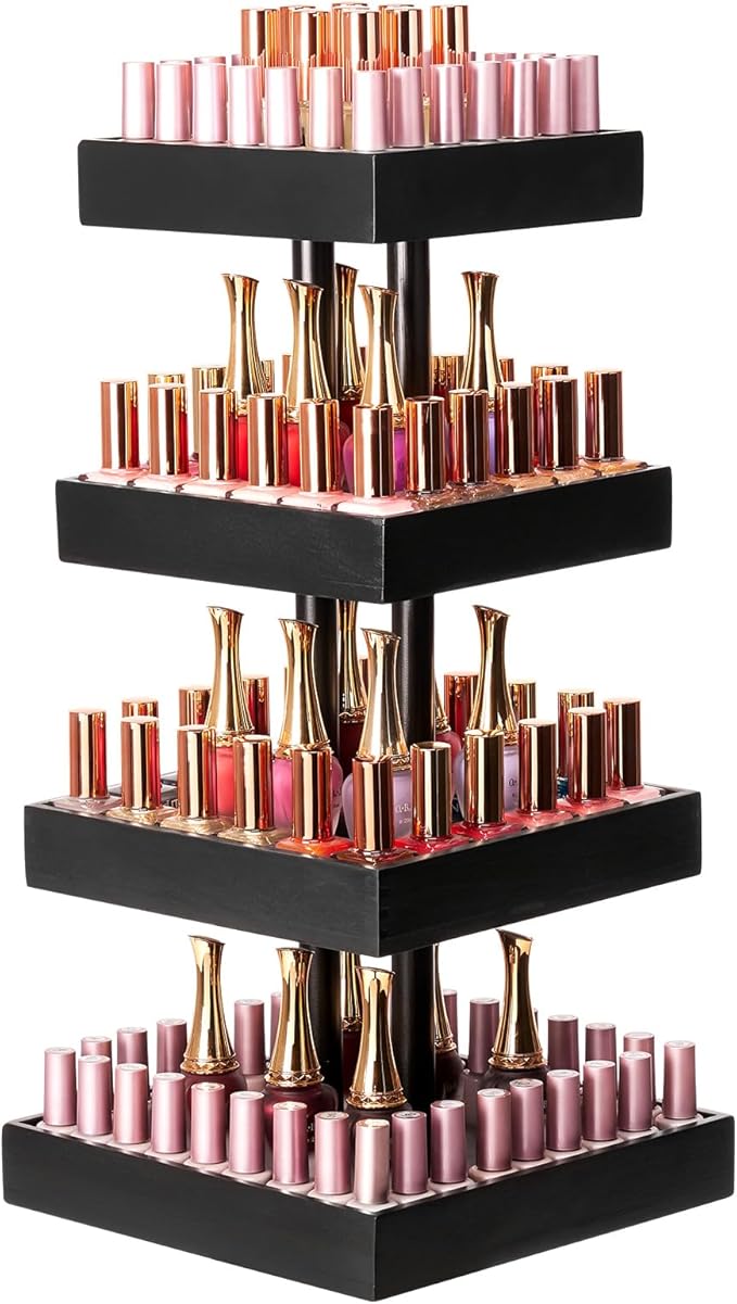 Homde Nail Polish Organizer for 86-123 Bottles, 360 Rotating Nail Polish Rack Holder, Display Storage Shelf for Fingernail Stand and Essential Oil, Gifts for Women Girls- Bamboo,Black