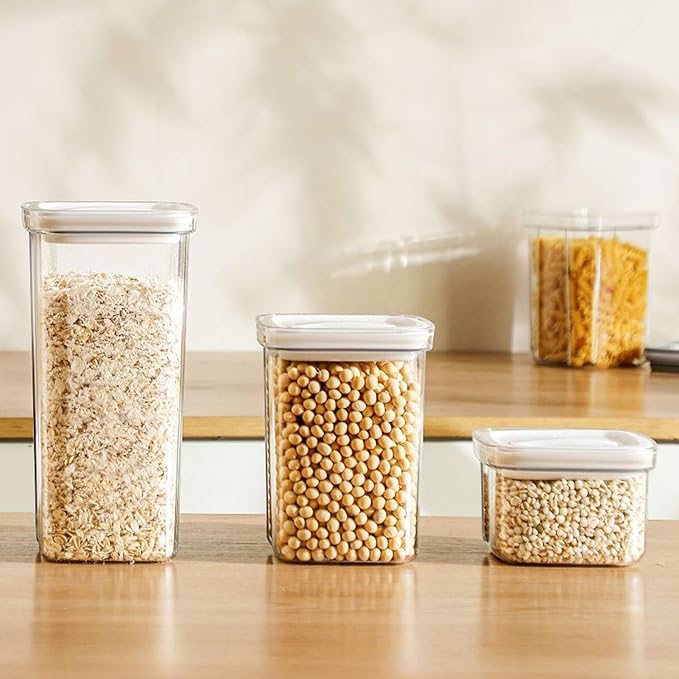 Cereal Storage Box,Large Capacity Airtight Food Storage Containers,Plastic Cereal Storage Containers for Kitchen Organizer White600ML