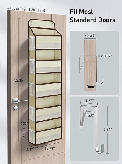Yecaye 1 Pc 5 Tier Over the Door Organizer with 15 Pockets | 44lb Load Over the Door Storage | No Sagging Closet Organizers and Storage | Versatile Nursery Hanging Organizers for Home Dorm - Beige