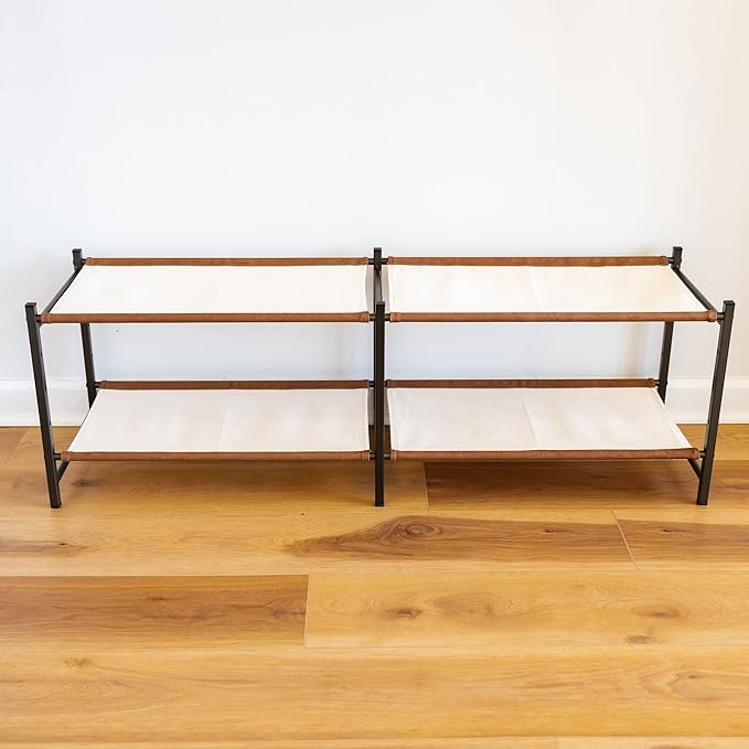 Teal Triangle Aspen Double Shoe Rack Storage Organizer | Sturdy Two-Tier Shoe Caddy for Floor Use | Heavy Duty Shoe Storage Rack for Entryway or Closet | Durable & Space-Saving Shoe Organizer