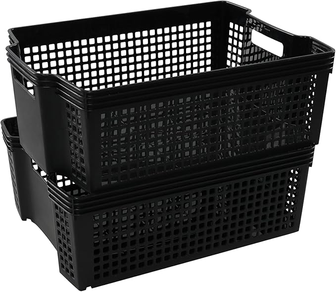 Large Storage Basket, Stackable Open Storage Bin, Black, Pack of 2, F