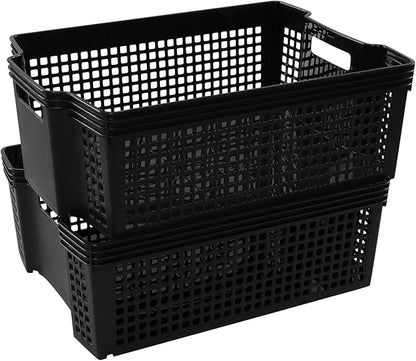 Large Storage Basket, Stackable Open Storage Bin, Black, Pack of 2, F