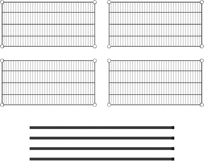 Commercial NSF Listed Black Epoxy Stationary Wire Shelving Kit 18" x 36" x 54", with 4 Shelves Perfect for Warehouse, Walk-in Refrigerator, Freezer, Grocery Store, Restaurant, Dishroom