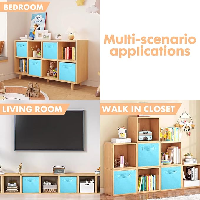 ShellKingdom Storage Bins, Foldable Fabric Storage Cubes And Cloth Storage Organizer Drawer For Closet And Toys Storage, 13 X 13 X 13 INCH, 6 Pack (Light Blue)