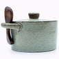 12 oz Ceramic Salt Cellar with Lid & Wooden Spoon,Countertop Salt Container,Sugar Bowl,Spices Jar| Artisan Kitchen Decor(Coarse Pottery)