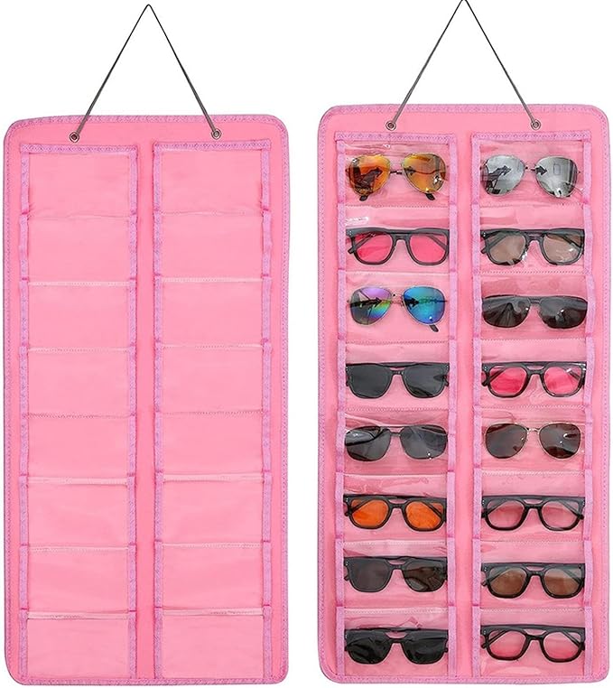 Sunglasses Organizer Storage,Hanging Sunglass Holder Organizer for Wall 16 Slots Double Sided Glasses Organizer