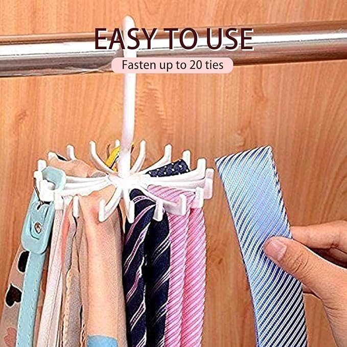 Circular Tie Hanger Updated Twirl Tie Rack Adjustable Twirl Tie Rack Tie Belt, Multipurpose Organizer for Closet Storage (White)