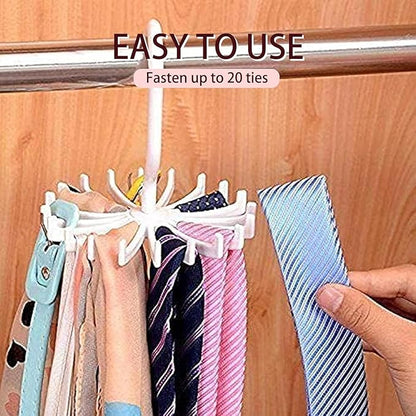 Circular Tie Hanger Updated Twirl Tie Rack Adjustable Twirl Tie Rack Tie Belt, Multipurpose Organizer for Closet Storage (White)