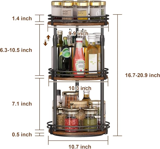 Across-Star Lazy-Susan-Organizer-Spice-Rack, 3-Tier Rotating Spice Organizer For Cabinet Pantry, Seasoning Holder Shelf With Adjustable Height, Kitchen Counter Shelf Countertop Organzier