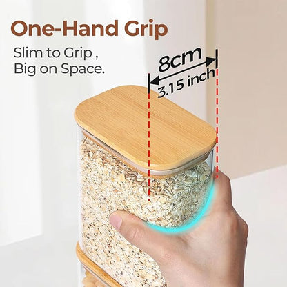 ComSaf Glass Storage Containers With Lids 6-Pack (0.7qt/1.2qt/1.6qt), Glass Pantry Storage Containers, Rectangular Glass Jars With Lid, Glass Canisters For Kitchen Flour Cereal Sugar Tea Coffee Bean