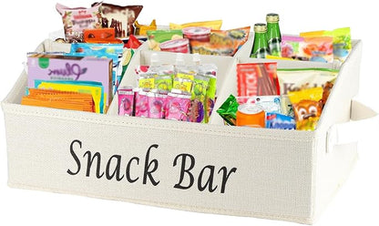 Snack Organizer for Countertop, Trapezoid Fabric Snack Bin with Side Handles, 6 Compartment Snack Basket Container, Lightweight Snack Bar Station Organizer, Kitchen Pantry Storage-Beige