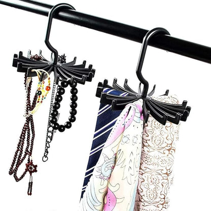 BigOtters 4 Pack Updated Twirl Tie Rack, 5.3 Inches Large Size Rotating Belt Scarf Hanger Holder Hook for Closet Storage (Black)