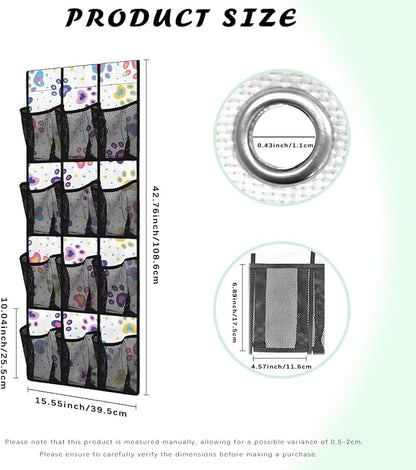 Colored Dog Paw Hanging Storage Bags,Shoe Organizer Door Hanger with 12 Mesh Large Pockets,Space Saver Hanging Shoe Storage Hanging Bag