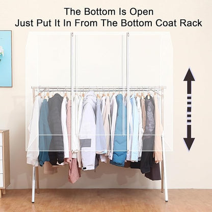 Clothes Rack Cover with Zipper, Dustproof Clothes Cover with 2 Durable Zipper Clothing Waterproof Protector, Designed for X-Type Coat Racks(Clear,100x130x95cm/39x51x37in)