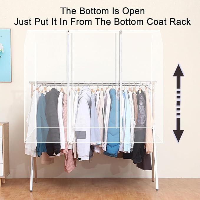 Clothes Rack Cover with Zipper, Dustproof Clothes Cover with 2 Durable Zipper Clothing Waterproof Protector, Designed for X-Type Coat Racks(Clear,160x130x95cm/63x51x37in)