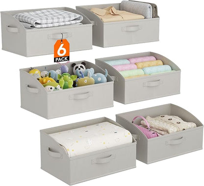 Lifewit Trapezoid Closet Storage Bins for Shelf, 6 Packs Non-woven Closet Organizer Baskets with Handles, Foldable Clothes Containers Boxes for Clothing, Book, Purse, 19L, Large, Light Gray