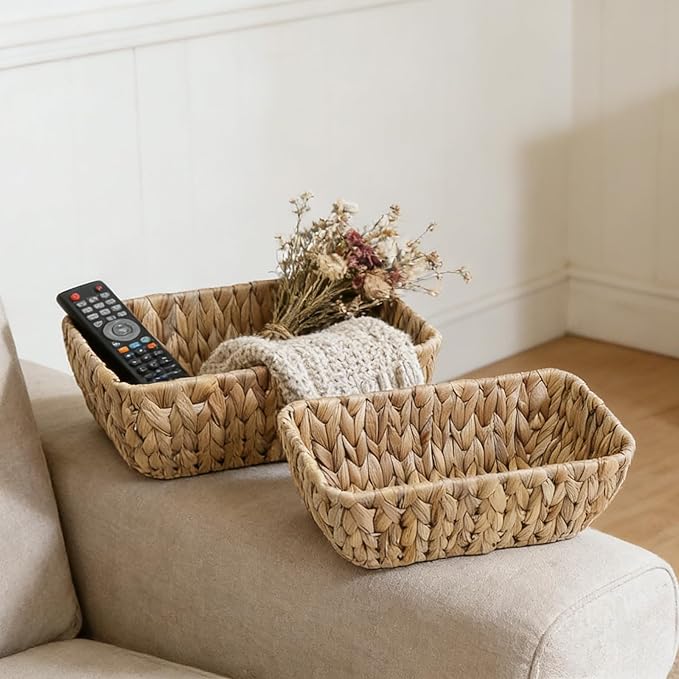 Small Wicker Baskets For Storage,Woven Basket For Organizing, Natural Water Hyacinth Decorative Basket, Empty Gift Baskets,2 Pack